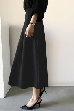 Retro High-Waisted Mid-Length A-Line Skirt for Women, Slimming Versatile Design with Zipper and Elastic Waist, Perfect for Y2K Style