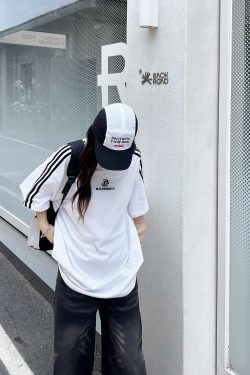 Retro Hip-Hop Color Block Spliced Short Sleeve T-Shirt for Couples - Unisex Casual Loose Fit Classic Tee