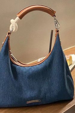 Retro Hong Kong-Style Denim Tote Bag for Women - Versatile Underarm Shoulder Crossbody Bag, 2023 Fashion Essential