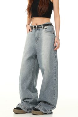Retro Inverted Denim Pants for Men and Women - Washed Wide-Leg Loose Trousers, Vintage American Style, Trendy 90s Fashion
