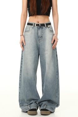 Retro Inverted Denim Pants for Men and Women - Washed Wide-Leg Loose Trousers, Vintage American Style, Trendy 90s Fashion