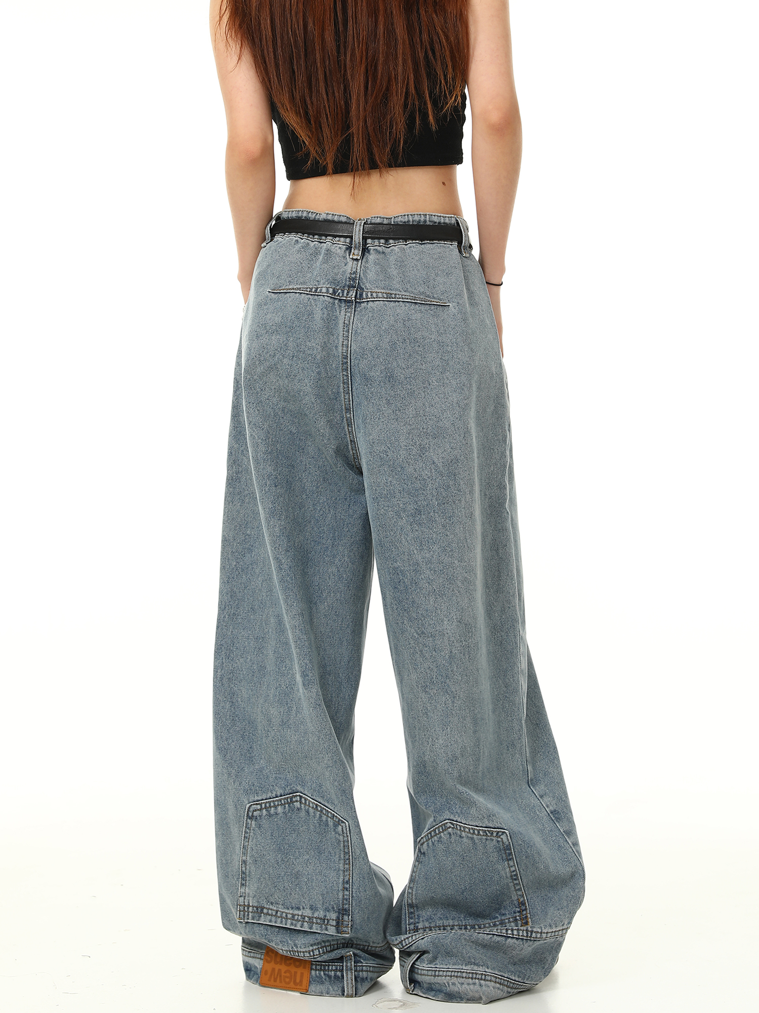 Retro Inverted Denim Pants for Men and Women - Washed Wide-Leg Loose Trousers, Vintage American Style, Trendy 90s Fashion Retro Inverted Denim Pants for Men and Women - Washed Wide-Leg Loose Trousers, Vintage American Style, Trendy 90s Fashion