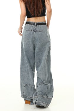Retro Inverted Denim Pants for Men and Women - Washed Wide-Leg Loose Trousers, Vintage American Style, Trendy 90s Fashion