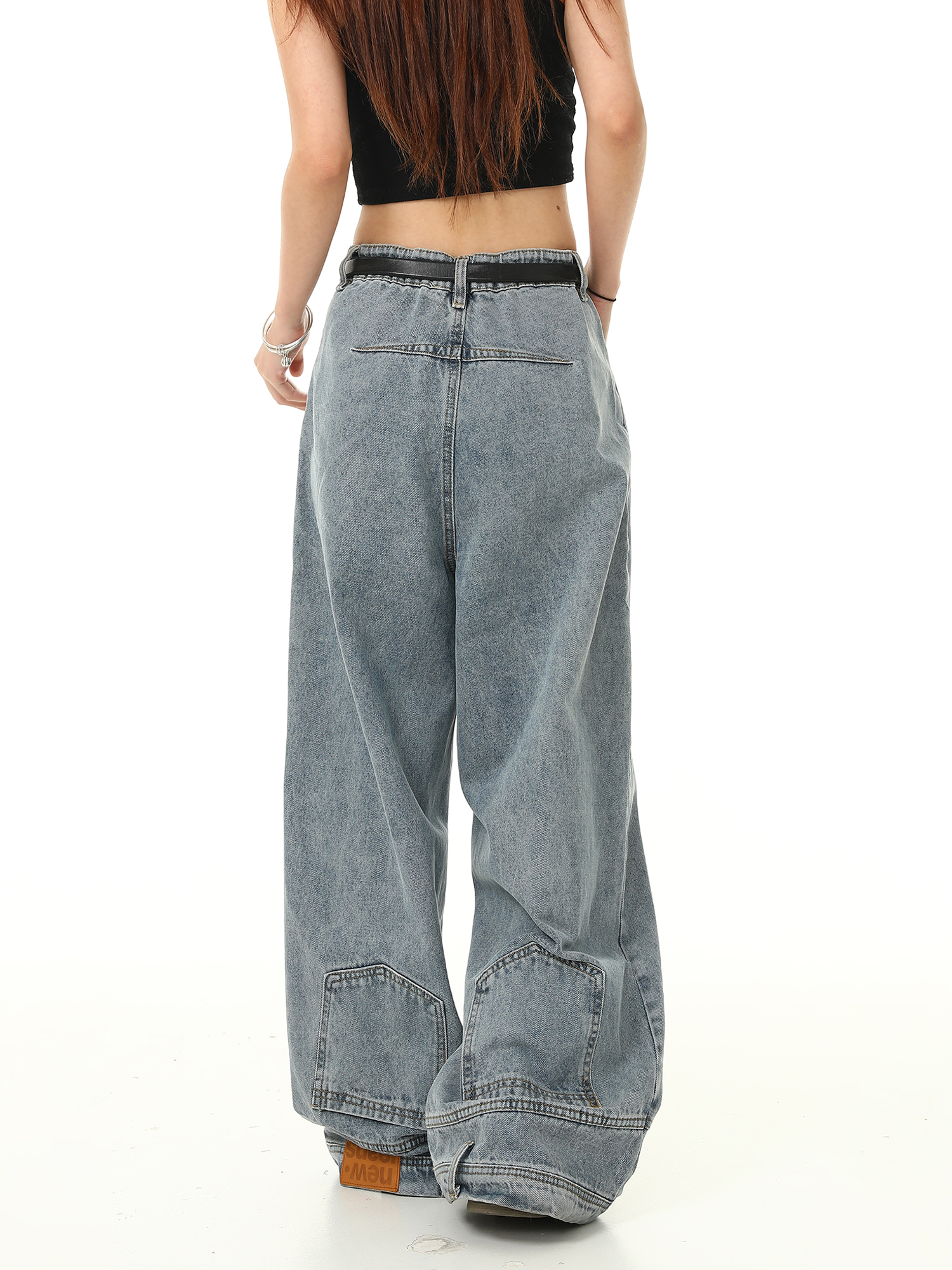 Retro Inverted Denim Pants for Men and Women - Washed Wide-Leg Loose Trousers, Vintage American Style, Trendy 90s Fashion Retro Inverted Denim Pants for Men and Women - Washed Wide-Leg Loose Trousers, Vintage American Style, Trendy 90s Fashion