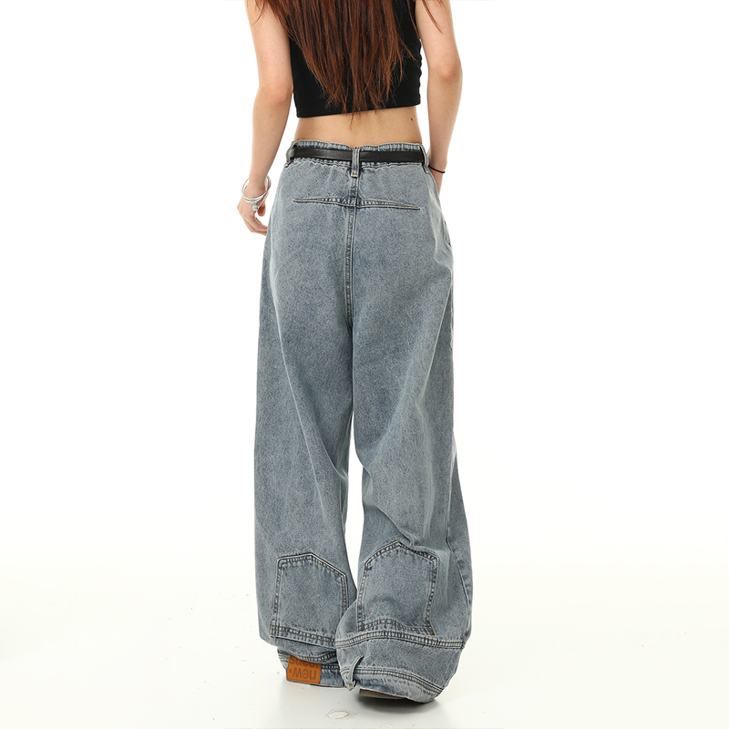 Retro Inverted Denim Pants for Men and Women - Washed Wide-Leg Loose Trousers, Vintage American Style, Trendy 90s Fashion Retro Inverted Denim Pants for Men and Women - Washed Wide-Leg Loose Trousers, Vintage American Style, Trendy 90s Fashion