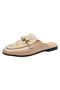 Retro Italian Closed Toe Sandals in Checkered Genuine Leather - Artistic National Style Slippers for Chic Summer Looks