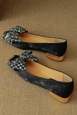 Retro Italian Style Bow Flat Shoes for Women - Square Toe Shallow Mouth Design, Chic National Style Footwear