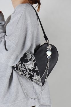 Retro Jacquard Embroidered Heart Beaded Crossbody Bag for Women - Handmade Sweet Cool Underarm Style