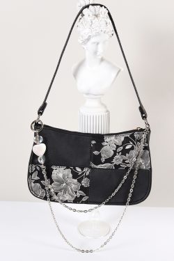 Retro Jacquard Embroidered Heart Beaded Underarm Bag - Handmade Crossbody Women's Bag in Sweet Cool Style