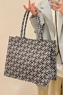 Retro Jacquard Tote Bag for Women - Large Capacity Canvas Shoulder Bag for Commuting - Trendy 2022 Niche Style