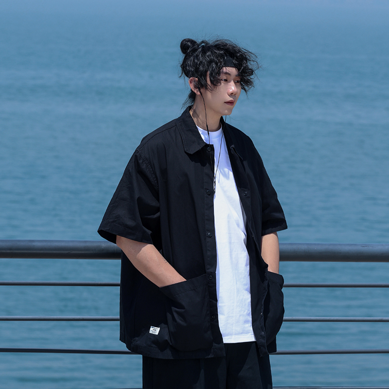 Retro Japanese Casual Short-Sleeve Shirt for Men - Versatile Lapel Design, Summer Workwear, Trendy Half-Sleeve Style Retro Japanese Casual Short-Sleeve Shirt for Men - Versatile Lapel Design, Summer Workwear, Trendy Half-Sleeve Style