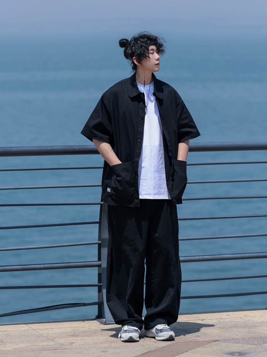 Retro Japanese Casual Short-Sleeve Shirt for Men - Versatile Lapel Design, Summer Workwear, Trendy Half-Sleeve Style Retro Japanese Casual Short-Sleeve Shirt for Men - Versatile Lapel Design, Summer Workwear, Trendy Half-Sleeve Style