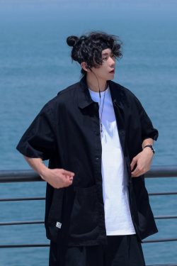 Retro Japanese Casual Short-Sleeve Shirt for Men - Versatile Lapel Design, Summer Workwear, Trendy Half-Sleeve Style