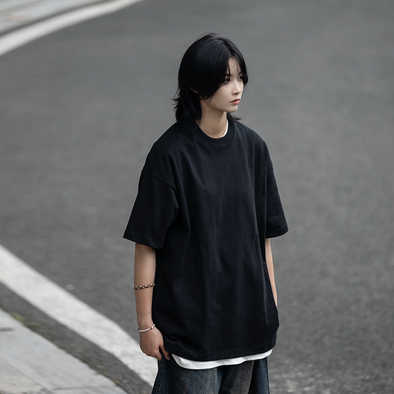 Retro Japanese Style Heavyweight 385g Cotton Short-Sleeve T-Shirt for Men - Versatile Loose Fit Tee Retro Japanese Style Heavyweight 385g Cotton Short-Sleeve T-Shirt for Men - Versatile Loose Fit Tee