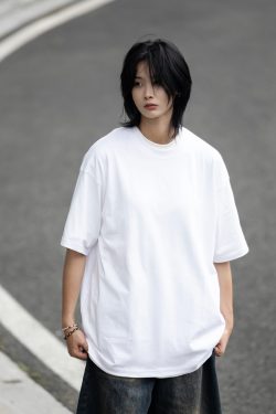 Retro Japanese Style Heavyweight 385g Cotton Short-Sleeve T-Shirt for Men - Versatile Loose Fit Tee