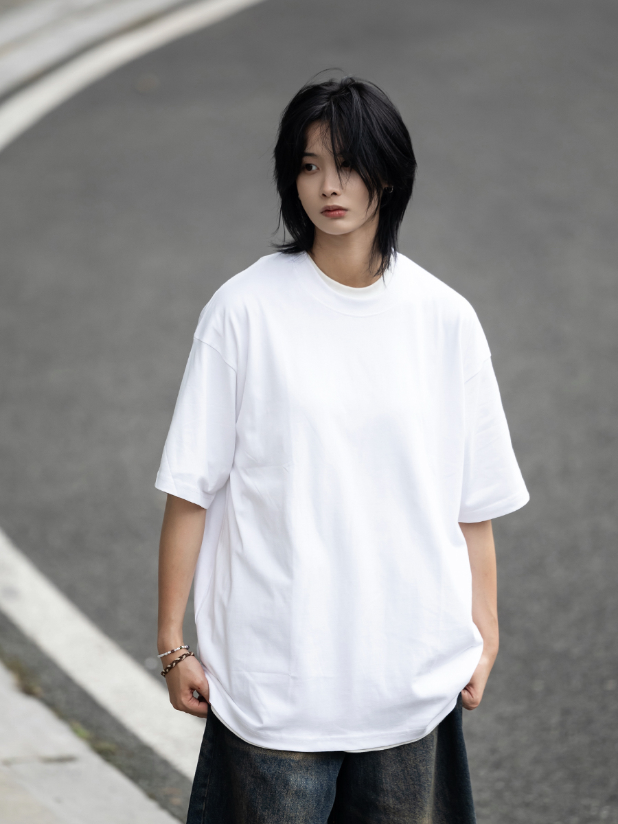 Retro Japanese Style Heavyweight 385g Cotton Short-Sleeve T-Shirt for Men - Versatile Loose Fit Tee Retro Japanese Style Heavyweight 385g Cotton Short-Sleeve T-Shirt for Men - Versatile Loose Fit Tee