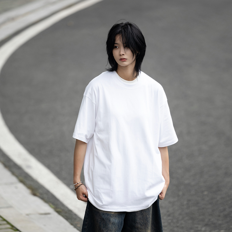 Retro Japanese Style Heavyweight 385g Cotton Short-Sleeve T-Shirt for Men - Versatile Loose Fit Tee Retro Japanese Style Heavyweight 385g Cotton Short-Sleeve T-Shirt for Men - Versatile Loose Fit Tee