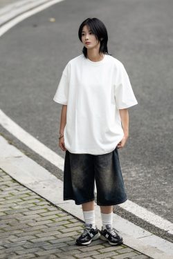 Retro Japanese Style Heavyweight 385g Cotton Short-Sleeve T-Shirt for Men - Versatile Loose Fit Tee