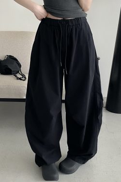 Retro Japanese-Style Parachute Pants for Spring-Summer, Loose Fit Wide-Leg, Comfortable Pure Cotton, Casual American Vibe