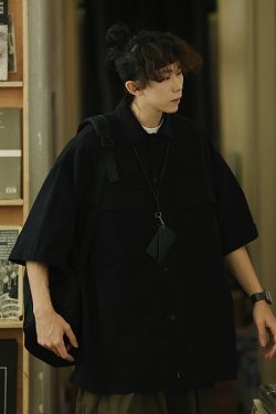 Retro Japanese Style Short Sleeve Shirt Jacket for Men - Loose Casual Summer Workwear for City Boys