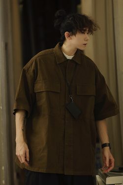 Retro Japanese Style Short Sleeve Shirt Jacket for Men - Loose Casual Summer Workwear for City Boys