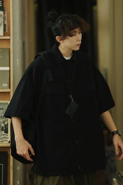 Retro Japanese Style Short Sleeve Shirt Jacket for Men - Loose Casual Summer Workwear for City Boys