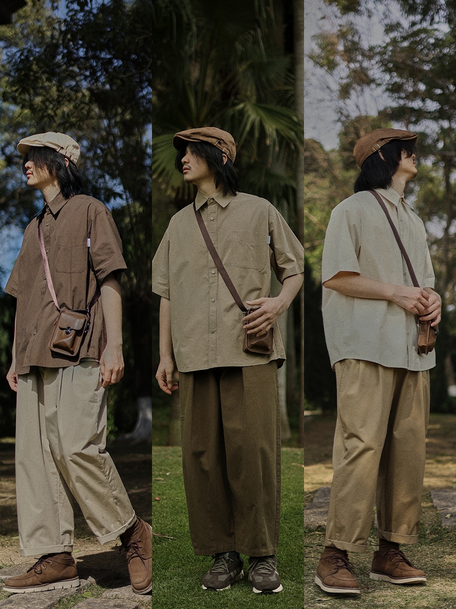 Retro Japanese-Style Short Sleeve Work Shirt for Men - Casual Layered Solid Color Half-Sleeve Shirt Jacket for Summer Trends Retro Japanese-Style Short Sleeve Work Shirt for Men - Casual Layered Solid Color Half-Sleeve Shirt Jacket for Summer Trends