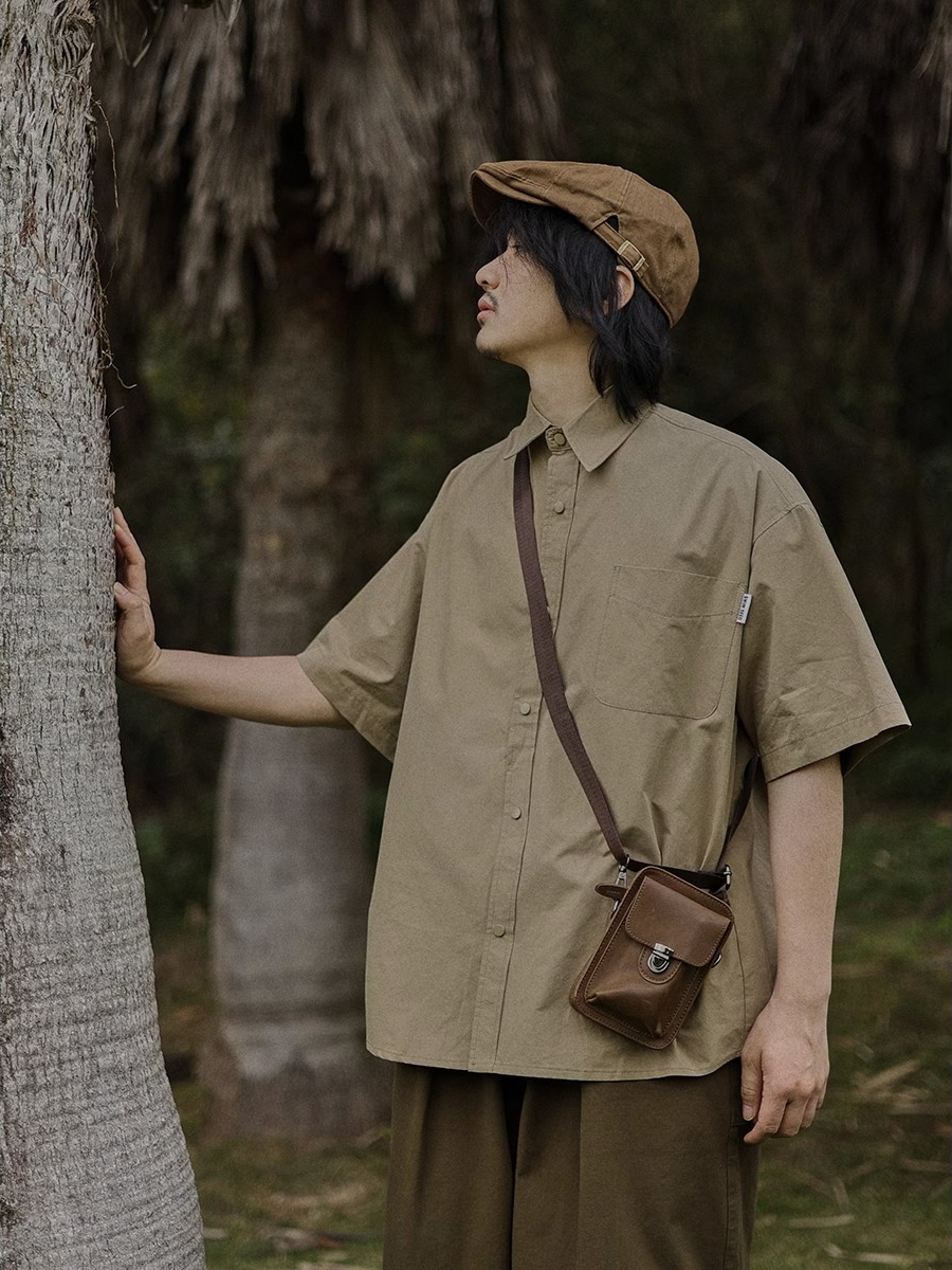 Retro Japanese-Style Short Sleeve Work Shirt for Men - Casual Layered Solid Color Half-Sleeve Shirt Jacket for Summer Trends Retro Japanese-Style Short Sleeve Work Shirt for Men - Casual Layered Solid Color Half-Sleeve Shirt Jacket for Summer Trends