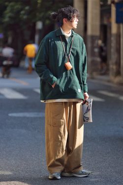 Retro Japanese-Style Wide-Leg Work Pants for Men and Women, Loose Trendy Fit, Versatile Multi-Pocket Design