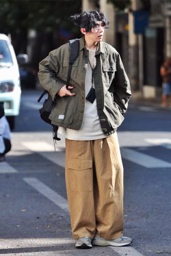 Retro Japanese-Style Wide-Leg Work Pants for Men and Women, Loose Trendy Fit, Versatile Multi-Pocket Design