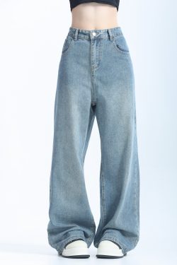 Retro Korean-Style Blue Wide-Leg Jeans for Women - Trendy Loose Straight Pants for Autumn Fashion