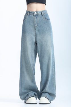 Retro Korean-Style Blue Wide-Leg Jeans for Women - Trendy Loose Straight Pants for Autumn Fashion