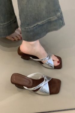 Retro Leopard Print Sheepskin High-Heeled One-Strap Sandals for Women - Summer Open-Toe Square Toe Wedge Footwear