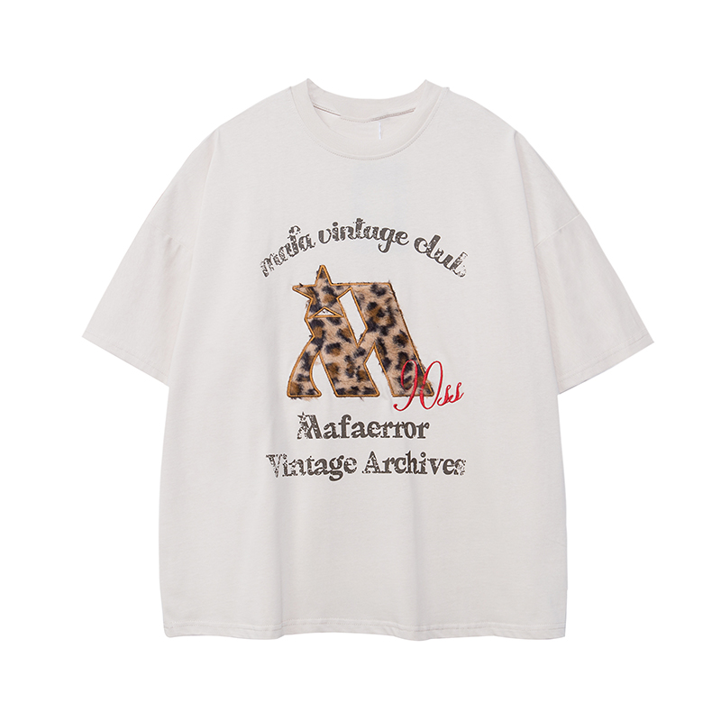 Retro Letter Patch Embroidered Short-Sleeve T-Shirt for Women - Trendy Casual Summer Top, Loose Fit, American Vintage Style Retro Letter Patch Embroidered Short-Sleeve T-Shirt for Women - Trendy Casual Summer Top, Loose Fit, American Vintage Style