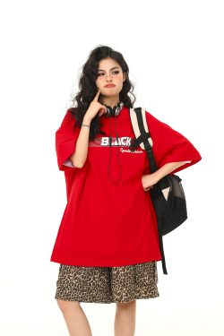 Retro Letter Print Short Sleeve T-Shirt for Men and Women - Trendy Loose Fit Red Tee for Summer - American Style