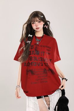 Retro Letter Print Short-Sleeve T-Shirt for Women - Casual Loose Fit, Summer 2025 Style, Vintage-Inspired Fashion