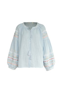 Retro Linen Cotton Long Sleeve Shirt for Women - Honey Daisy Embroidered Lantern Sleeve Top - Spring Vintage Floral Style