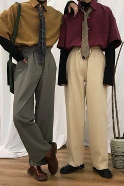 Retro Long Sleeve Shirt for Couples - Oversized Hong Kong Style Casual Top for Spring & Autumn, Korean Fashion Inspired