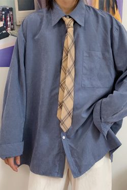 Retro Long Sleeve Shirt for Couples - Oversized Hong Kong Style Casual Top for Spring & Autumn, Korean Fashion Inspired