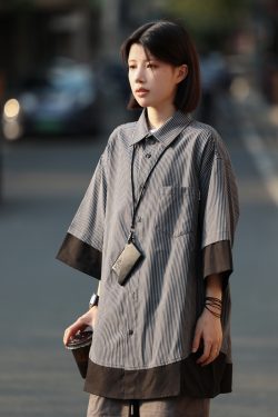 Retro Loose Short-Sleeve Men's Plaid Shirt - Two-Piece Splicing Japanese Style Summer Fashion