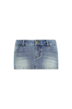 Retro Low-Waist Washed Distressed Stretchy Denim Blue Ultra-Short Skirt Pants - Y2K Inspired Fashion for Trendy Outfits
