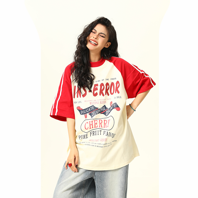 Retro Melange Spliced Short Sleeve T-Shirt for Couples - Unisex Letter Print Tee in 90s American Style Retro Melange Spliced Short Sleeve T-Shirt for Couples - Unisex Letter Print Tee in 90s American Style