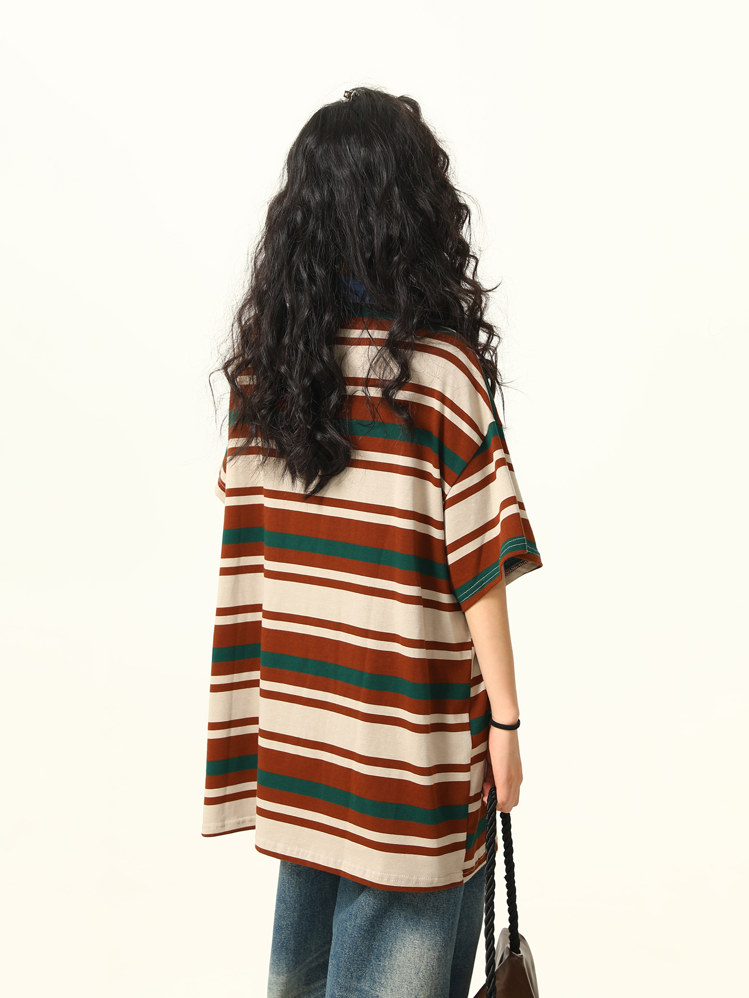 Retro Melard Striped Oversized Short Sleeve Summer T-Shirt for Women - Trendy American Style Retro Melard Striped Oversized Short Sleeve Summer T-Shirt for Women - Trendy American Style