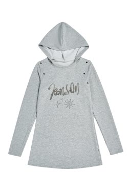 Retro Metal Decorative Slim-Fit Multi-Color Hooded Dress for 90s Inspired Style