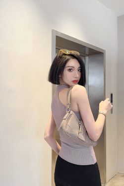 Retro Off-Shoulder Slim Knit Vest Top - Summer Half High Neck Fashion for Y2K Style