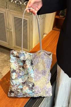 Retro Oil Painting Lace Canvas Tote Bag - 2025 Large Capacity Shoulder Bag for Commuters and Everyday Use