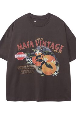 Retro Orange Print Short Sleeve T-Shirt for Women | Summer Vibe Ginger Yellow Tee | Y2K Fashion Top