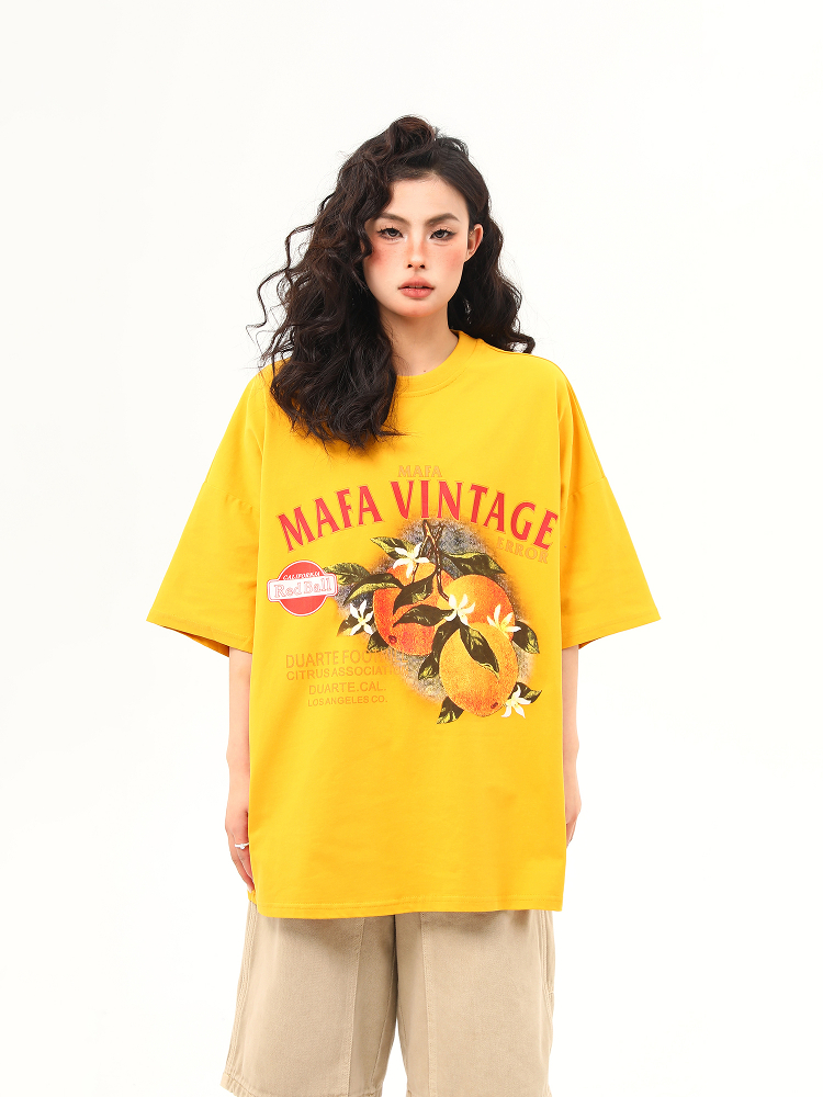 Retro Orange Print Short Sleeve T-Shirt for Women | Summer Vibe Ginger Yellow Tee | Y2K Fashion Top Retro Orange Print Short Sleeve T-Shirt for Women | Summer Vibe Ginger Yellow Tee | Y2K Fashion Top