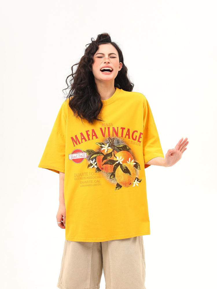 Retro Orange Print Short Sleeve T-Shirt for Women | Summer Vibe Ginger Yellow Tee | Y2K Fashion Top Retro Orange Print Short Sleeve T-Shirt for Women | Summer Vibe Ginger Yellow Tee | Y2K Fashion Top
