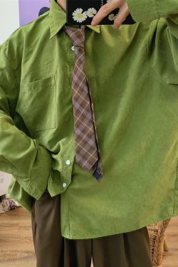 Retro Oversized Long Sleeve Shirt for Couples - Handmade Casual Korean Style Top for Spring and Autumn